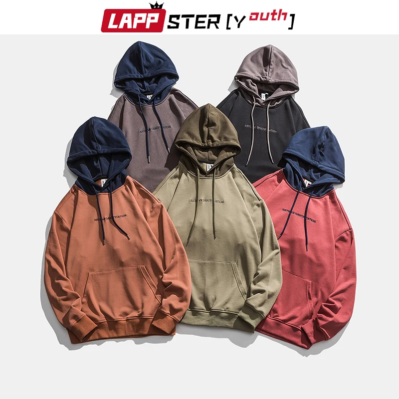 

LAPPSTER-Youth Men Streetwear Patchwork Hooded Sweatshirt 2022 Harajuku Hoodie Mens Spring Hip Hop Hoodies Male Vintage Pullover