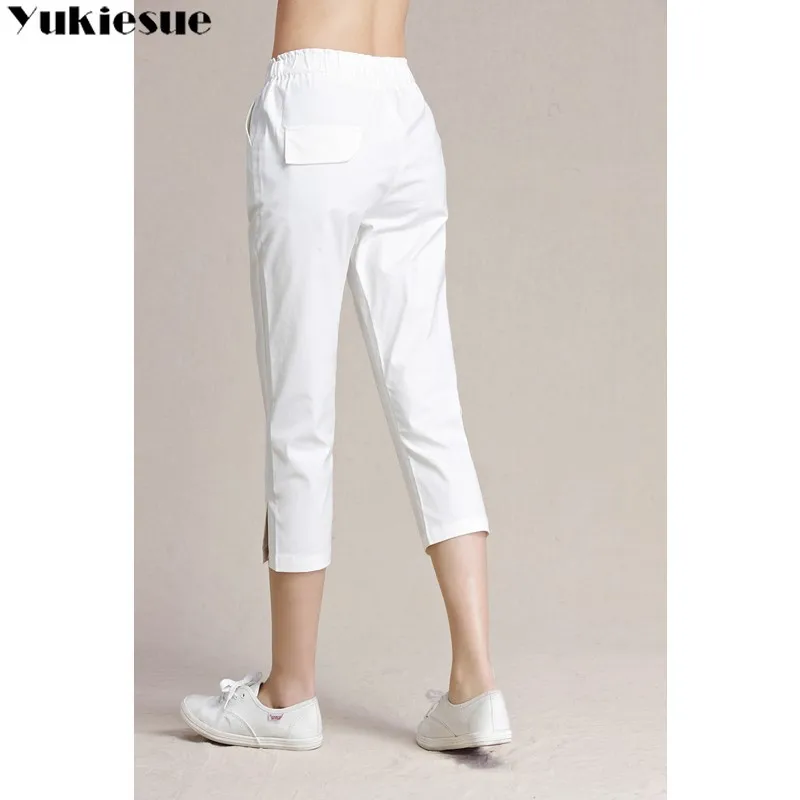 Женские Брюки Капри с завышенной талией летние штаны шаровары карамельных