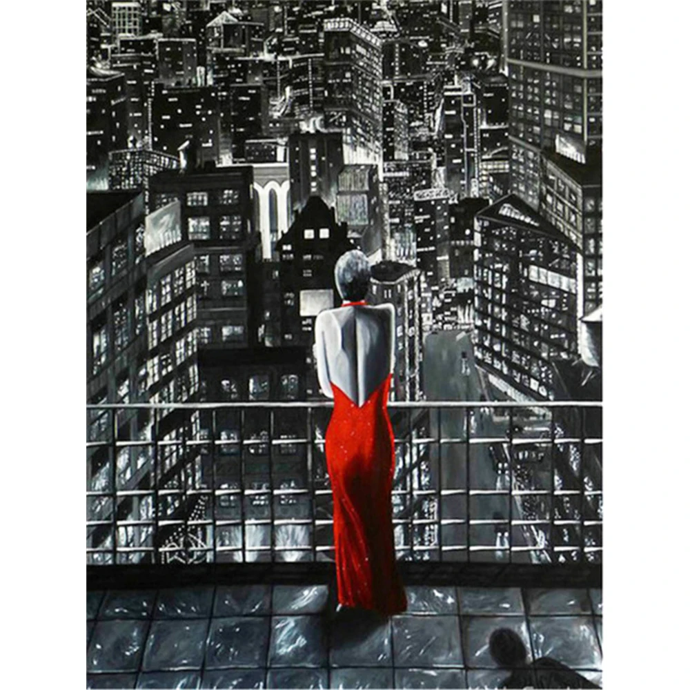 

Женская красная и черная Алмазная вышивка 5D с полными стразами, набор для алмазной мозаики, домашний декор, рождественский подарок, декорат...