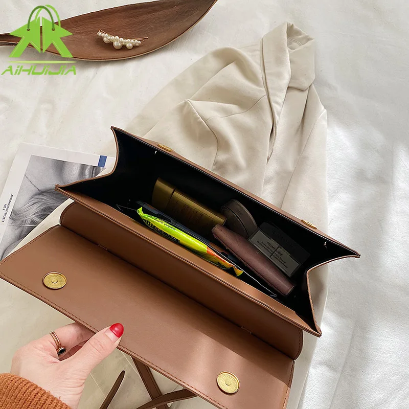 

PU Leather Bags for Women Simple Flap Shoulder 2021 New Girls Pure Color Messenger Bag Crossbody Handbags Feminin Frame Bolsa