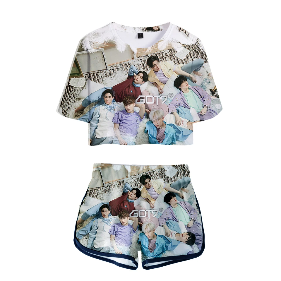 

Kpop GOT7 3D Printed Tracksuits Two Piece Set Women Short Sleeve Crop Top+Shorts Girls Casual Sexy Streetwear Clothes For Summer