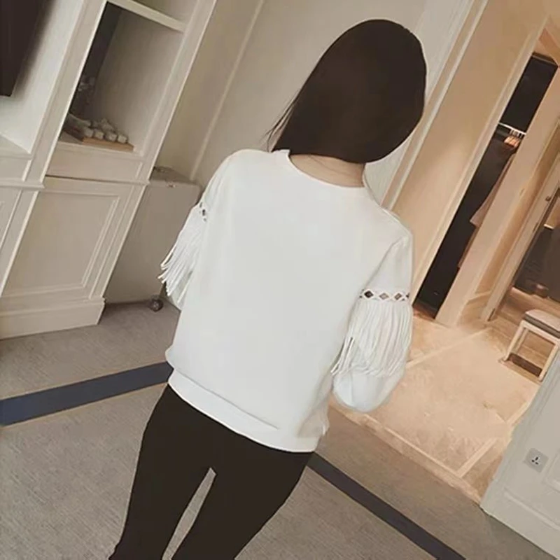 Свитер женский весенне-осенний короткий с бахромой и длинным рукавом - купить по