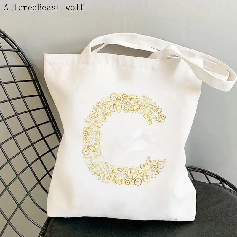 

Women Shopper bag Letter C Gold Bicycles Kawaii Bag Harajuku Shopping Canvas Shopper Bag girl handbag Tote Shoulder Lady Bag