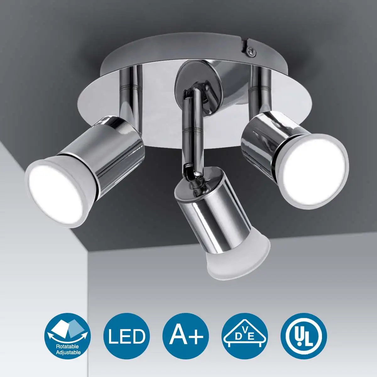 

3 Way Rotatable Ceiling Light GU10 Base Ceiling Spotlight Modern Wide Living Room Light Kitchen Lights Bedroom Lamps AC100-220V
