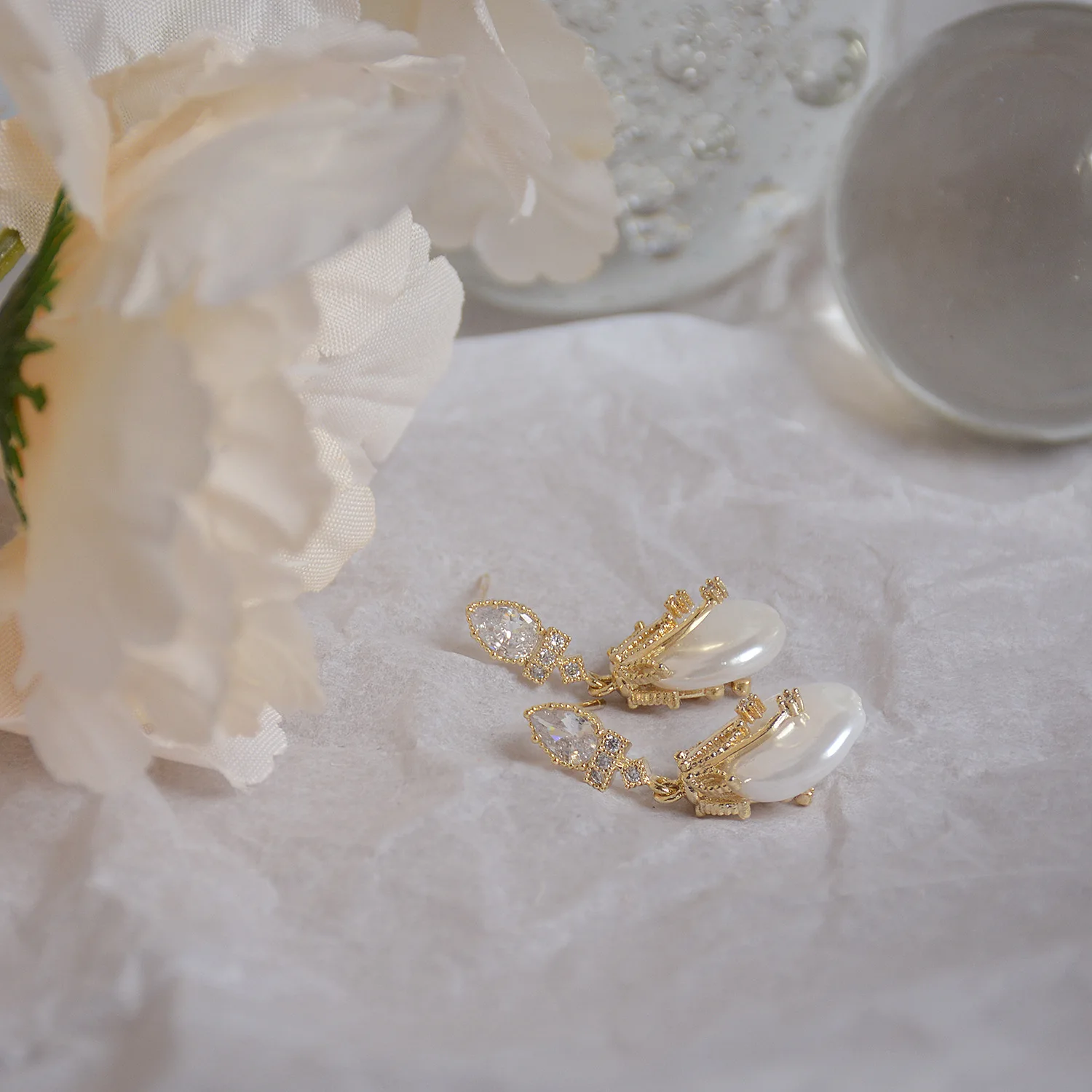 

Elegant Bohemia Women Pearl Earrings Zirconia 14K Real Gold Korean Crystal Wedding Party Jewelry Gift 2021