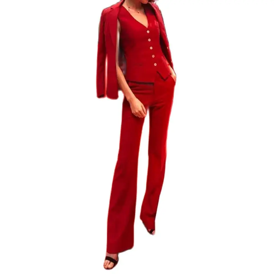 

Red 3 Piece Women Formal Party Evening Suits Ladies Blazer Waistcoat Pants Suits Ladies Work Blazer Outfit Pantsuit