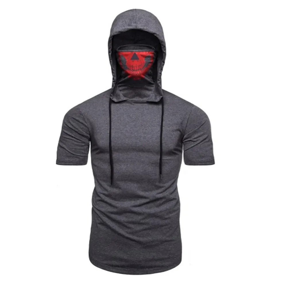 Новинка Мужская стрейчевая фитнес Форма ninja футболка с капюшоном и коротким