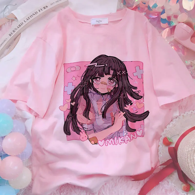 

Anime Graphic Print T-shirt Women Harajuku Aesthetic White Tops Casual Tshirt 2021 New Summer Fashion Female T Shirt