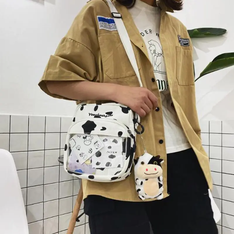 

2020 Hot Sale Cow Print Canvas Crossbody Bag For Women Leisure Original Design Messenger Bag Women's Shoulder Bag Phone Purse