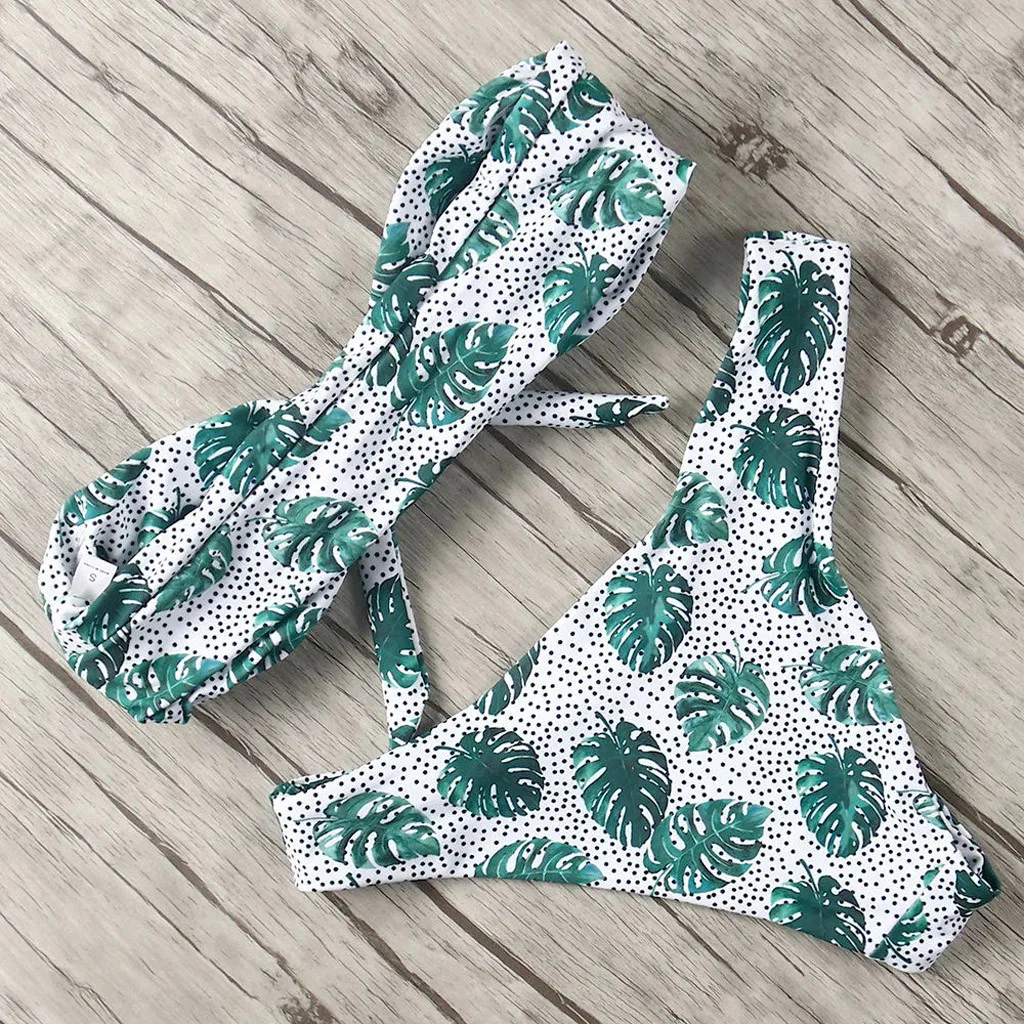 

Two-Piece Floral Print Bikini Sets Women Swimwear Sexy Print Bow Tie High Cut Bandeau Bikini Set Swimsuit Maillot De Bain Femme