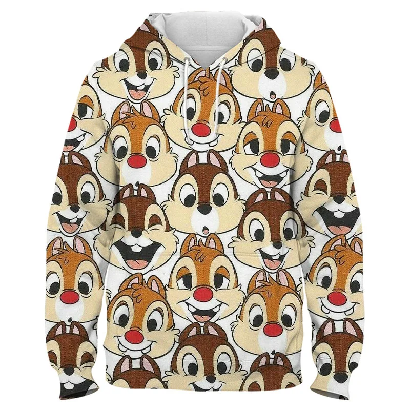 

Disney Sweatshirt Chip Dale Chipmunk Cartoon Letter Print Fashion Unisex Couples Pocket Children Hoodie Pullover Long Sleeve Top