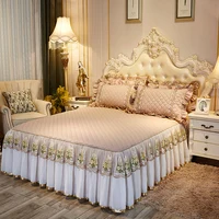 New 100% cotton Quilting queen king size Bed Skirt with rubber Bedspread Bed Sheet lace Bed Cover Pillowcase Bedding Set