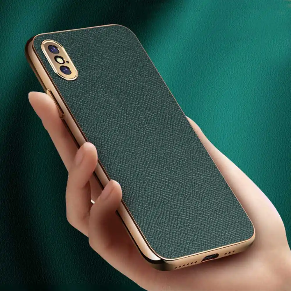 

Genuine Leather Case For Iphone X XS Max Case For 7 8 Plus SE 202 Cover Electroplate Etui Coque For Iphone XR Cases Phone Fundas