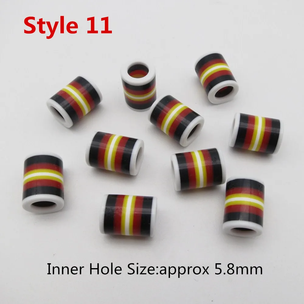 10pcs style 11 10 шт./лот, вязанные крючком косички для детей и женщин, разноцветные косички для волос, дредлок, бусины, кольца, трубка, около 6 мм, отверстие для волос, аксессуары - Цвет: 10pcs style 11