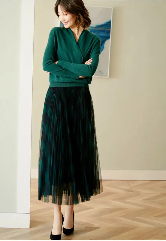 

Female Pleated Skirt Women s Fashionable Plaid A Line Maxi Skirt High Waisted skirts