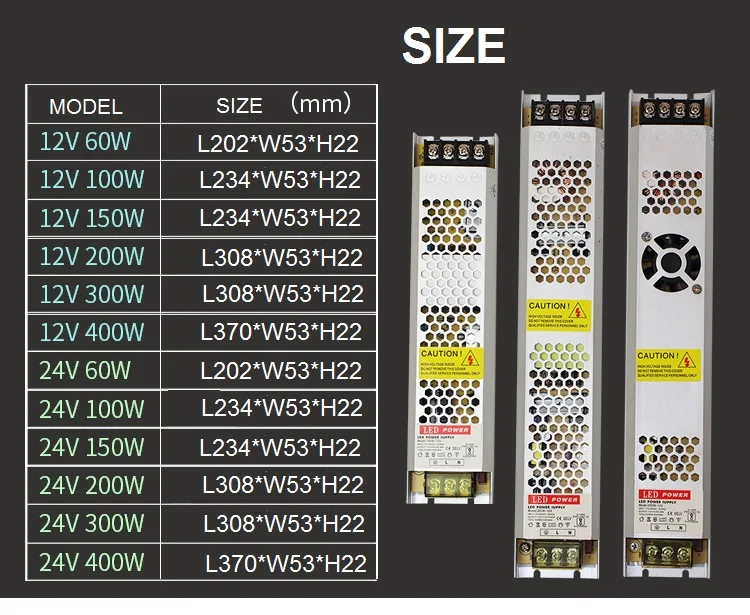 185-264v input24VDC Мощность, 60W до 400W светодиодные полосы, 24V ленты трансформаторы, реклама, светильник коробка 22 мм толщина светильник драйвер