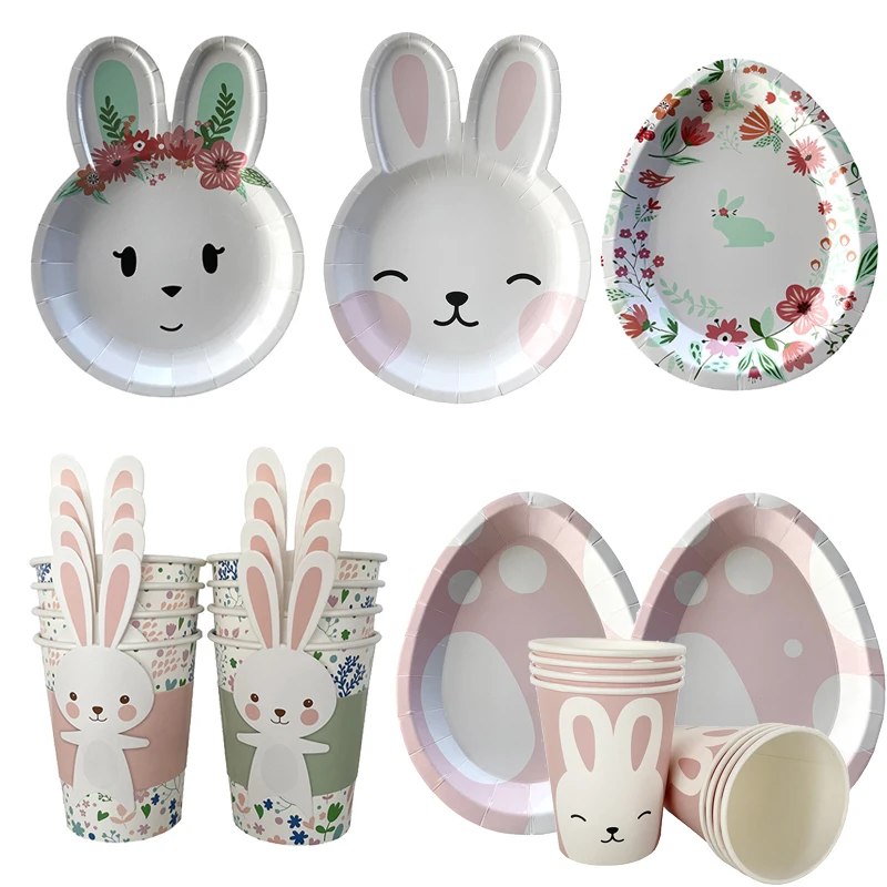 Пасха бумага с кроликом пластина яиц кролика чашки пластин баннер Счастливой