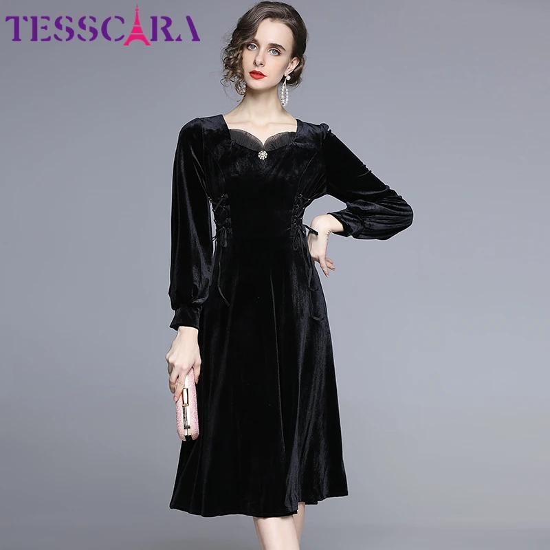 Женское зимнее роскошное бархатное платье TESSCARA высококачественное Длинное