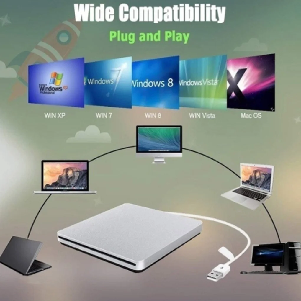 USB 3.0 DVD-ROM Внешний тонкий CD-ROM-диск-ридер для настольного компьютера, ноутбука, планшета. промоция DVD-плеер с сенсорным экраном.
