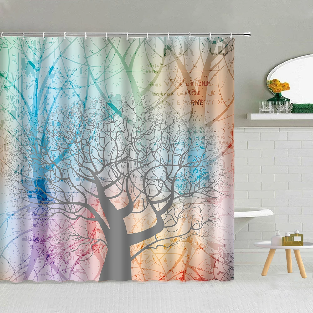Plant Abstract Geometric Waterproof Cloth Bath Curtains Set Bathroom Art Decor Accessories