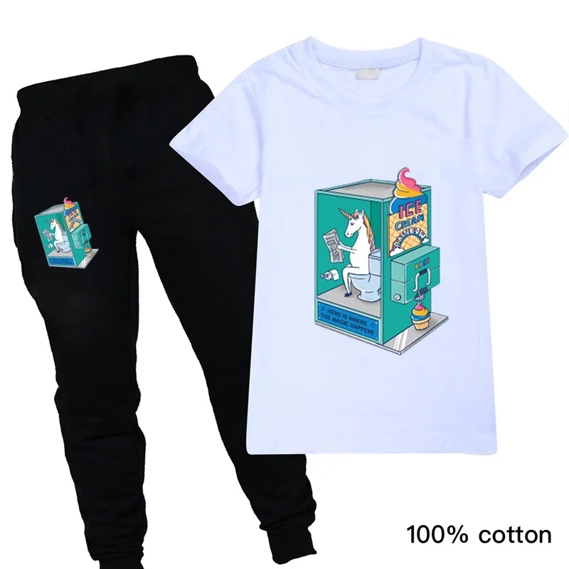 Футболка детская с единорогом мультяшный принт милая лошадка комплект одежды