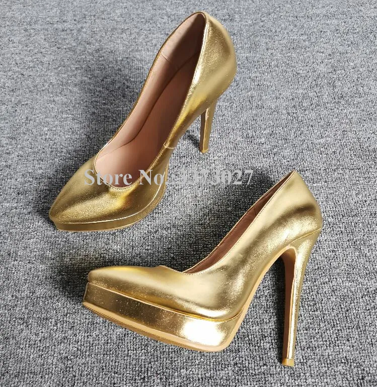 Реальные фотографии золотые кожаные туфли на платформе женские новые с острым