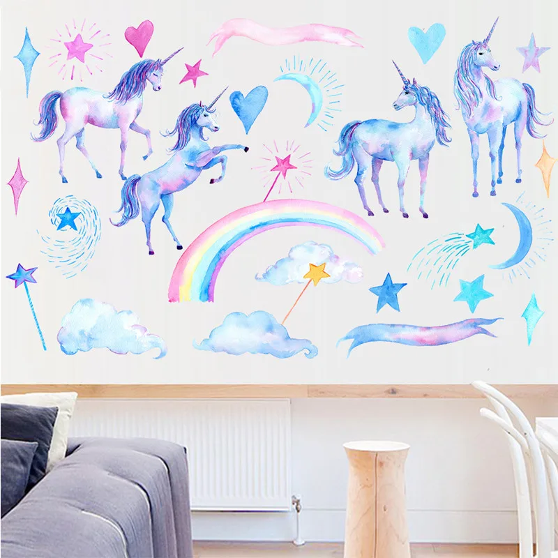 unicorn wall stickers for kids rooms bedroom living room decorative children wall decals diy vinyl wallpaper murals home decor free global shipping
