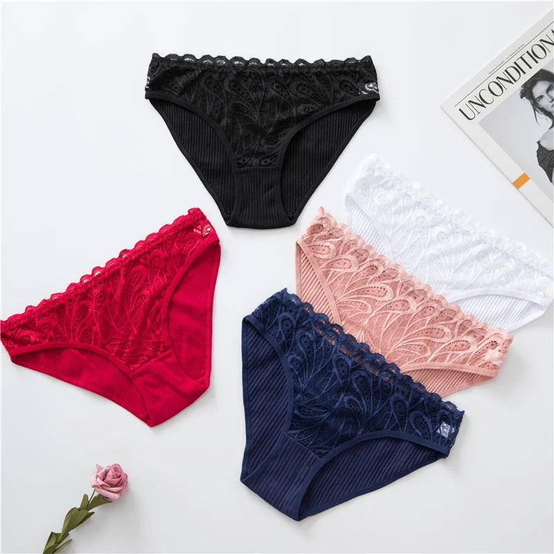 

3PCS/lot New Sexy Lace Panties For Women Girls Underwear Cotton Panty 2020 Soild Elasticity Comfortable Low-Rise Lingerie Pantie