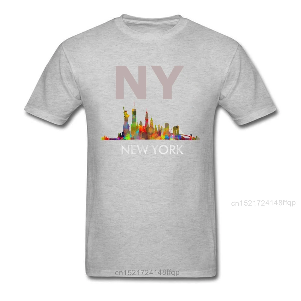 Акварельная черная футболка New York City Skyline 2018 модная Мужская хлопковая с коротким