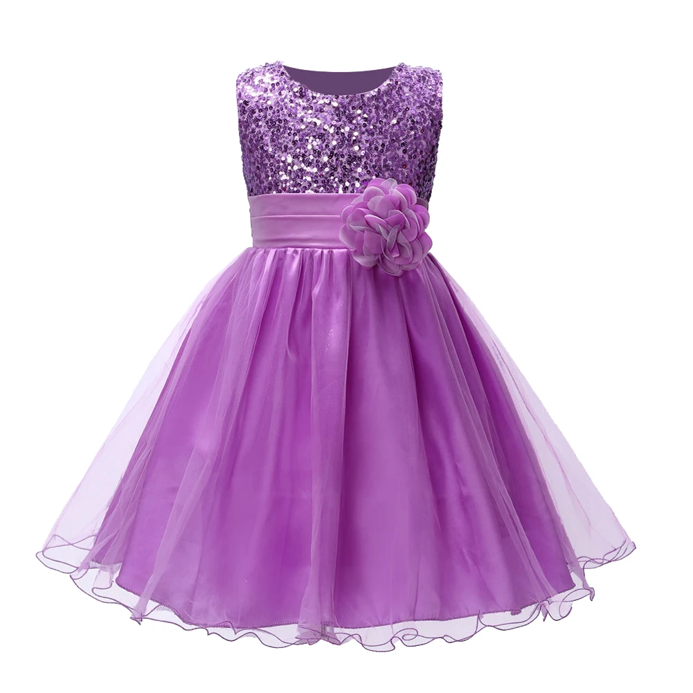 

Girl Sequins Dress Tulle with Flower Bow-knot Daily Mesh Skirts Flower Little Kids Bridesmaid Princess Dresses for Wedding Party