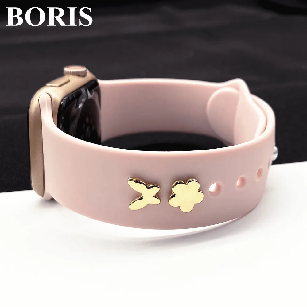 DIY Ornament For Apple Watch Band For Silicone Strap Metal Charm Decorative Ring Accessories For iWatch Series For Samsung Watch