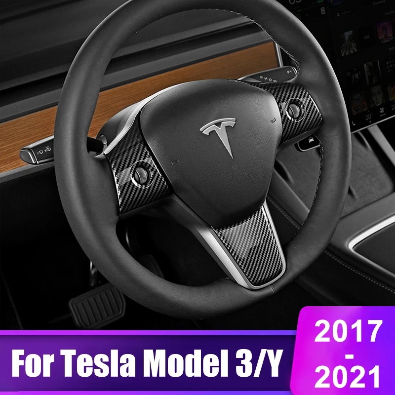 

For Tesla Model 3 Y 2017- 2020 2021 2022 Model3 Three Car Steering Wheel Decorative Cover Frame ABS Plastic Interior Accessories