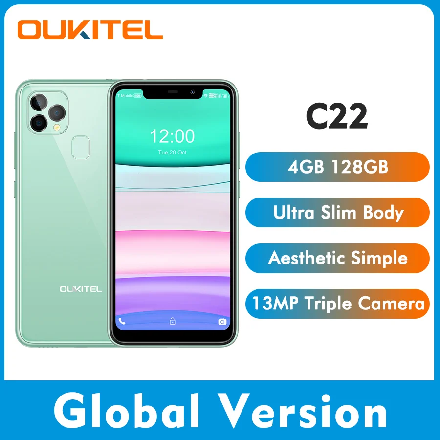 

OUKITEL C22 4GB 128GB Android 10.0 4000mAh MT6761 Quad Core 13MP Triple Camera 5.86'' Smartphone 2.5D Glass Cover Mobile Phone