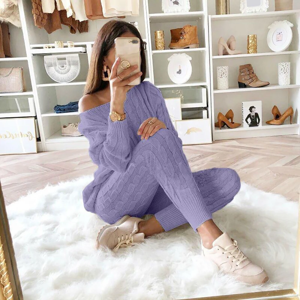 

Женский трикотажный комплект из 2 предметов, укороченный топ с длинным рукавом и длинные брюки, привлекательный осенне-зимний свитер, компл...