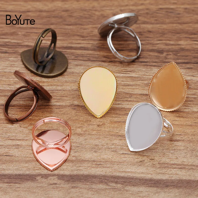 

BoYuTe (40 Pieces/Lot) 13*18MM 18*25MM Water Drop Cabochon Base Ring Setting Diy Adjustable Ring Blanks Jewelry Materials