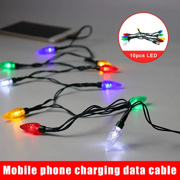 Высокое качество Счастливого Рождества свет LED USB кабель зарядное устройство Шнур Android для зарядки