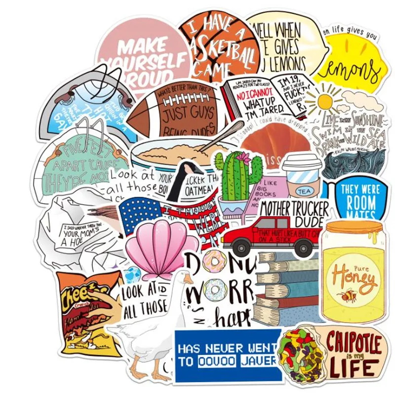 

10/30/50PCS Cartoon Small Fresh Cute Letter Graffiti Stickers Laptop Scooter Waterproof Guitar Decoration Toys Wholesale