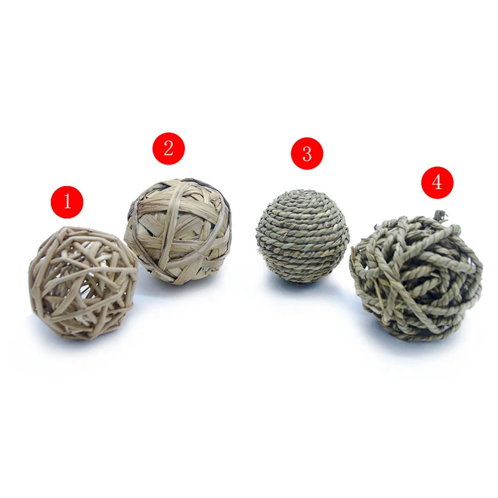 4 Pcs Pet Balls Rabbit Toys Bunny Straw Rattan Woven Chewing Ball Teeth Cleaning Training Biting | Дом и сад