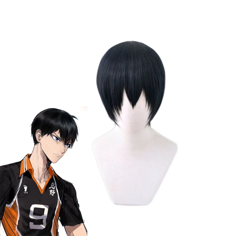 

Anime Haikyuu! Karasuno Kageyama Tobio Black Blue Short Cosplay Heat Resistant Synthetic Hair Halloween Party + Free Wig Cap