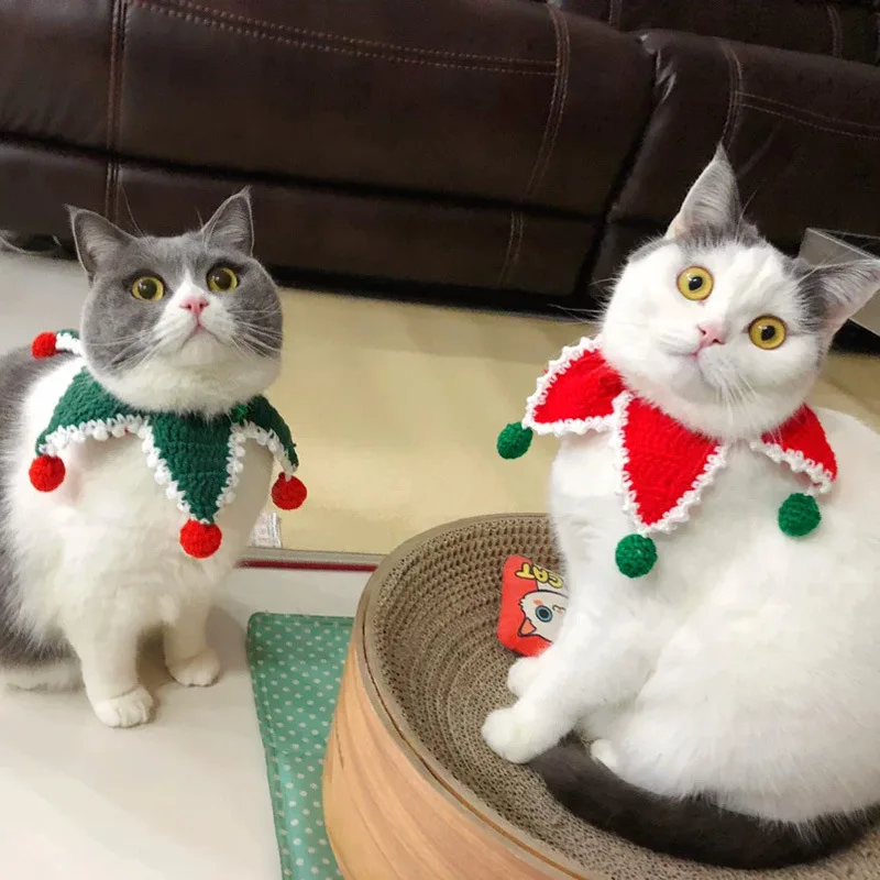 

Cute Pet Christmas Dog Cat Plush Scarf Bib Five-pointed Star Knitted Collar Pet Neckerchief Necklace Grooming Accessories