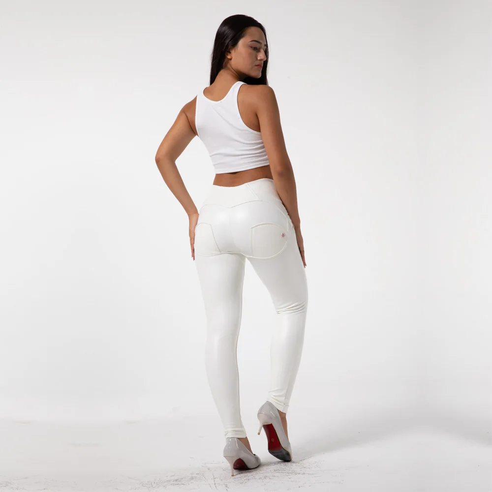 Shascullfites Melody White High Waisted Faux Leather Pants Leather Trousers Women Ladies Pants with Gift Box Package