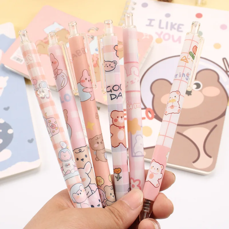 

Гелевая ручка 3 шт./лот Kawaii С мультяшным маленьким медведем, милая девушка, 0,5 мм, черные нейтральные ручки, Канцтовары для школы и офиса