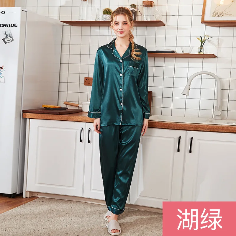 Новая Летняя шелковая пижама для сна Женский костюм из рубашки и брюк комплекты
