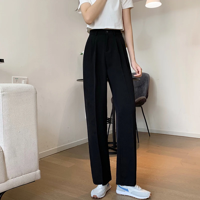

Pants for Women 2021 Spring New High Waist Slimming Draping Black Casual Pants Straight Suit Wide Leg Pants Trousers