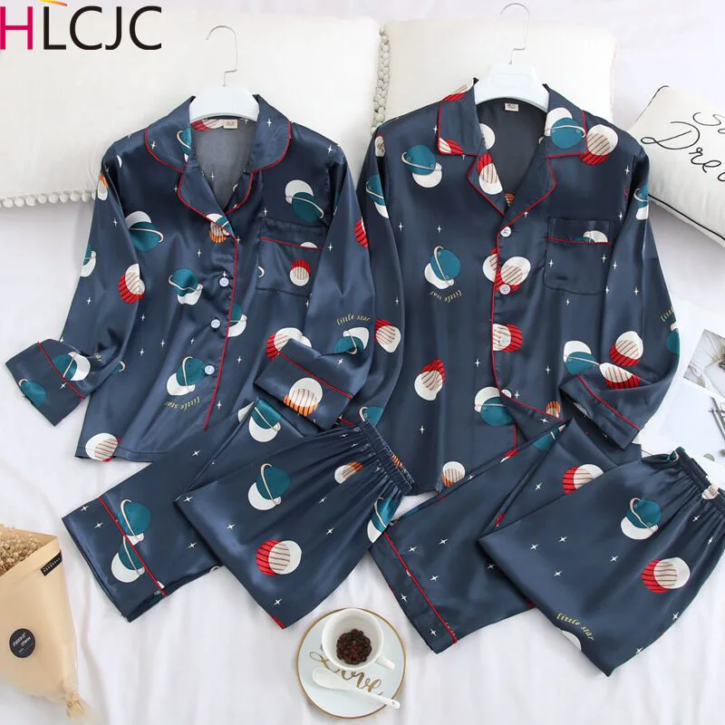 XXXL пара пижам для мужчин и женщин сексуальные атласные шелковые пижамные штаны с