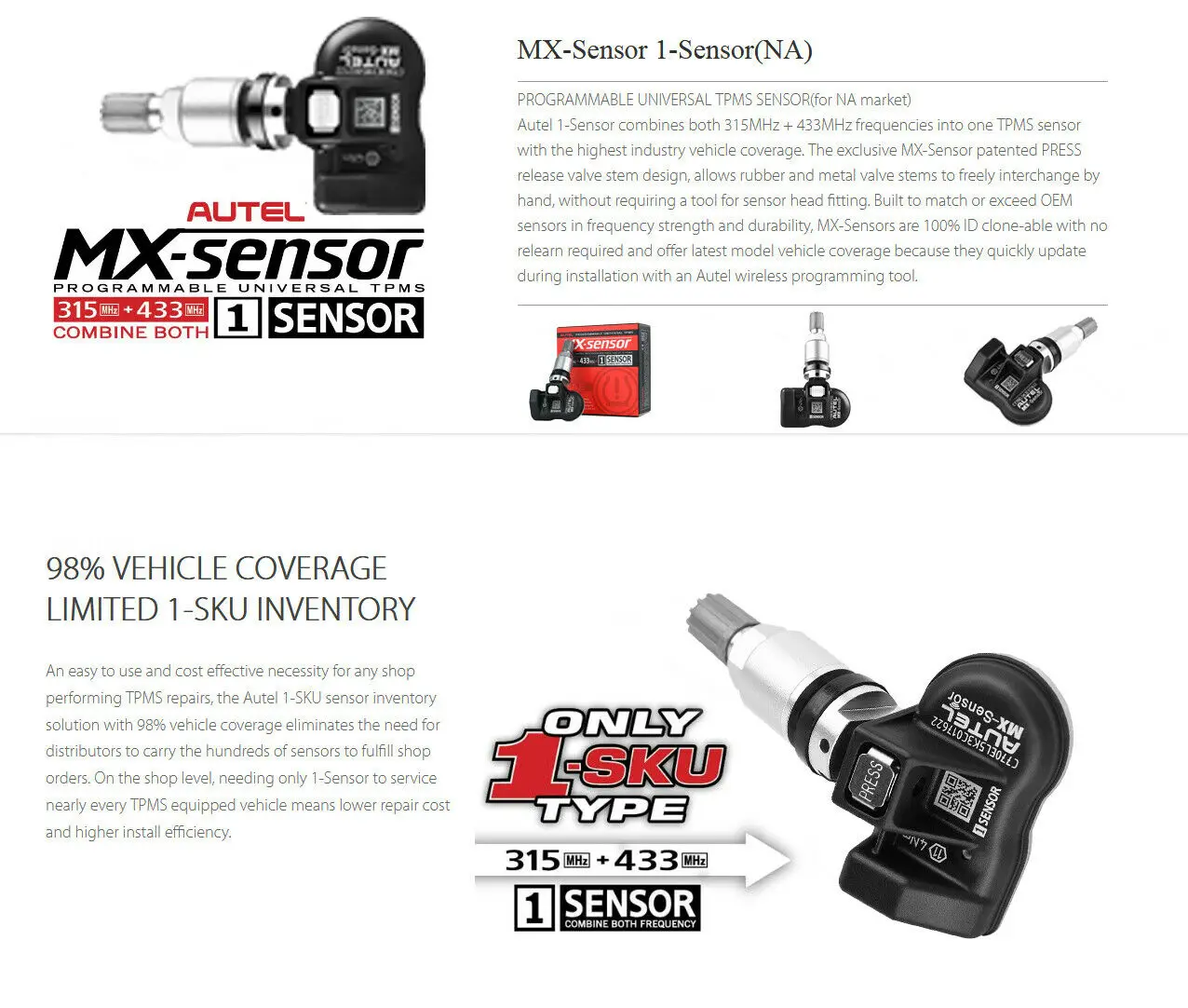 Autel MX Sensor 433MHZ + 315 MHZ 2in1Mx-Sensor TPMS инструмент для ремонта шин автомобильный аксессуар