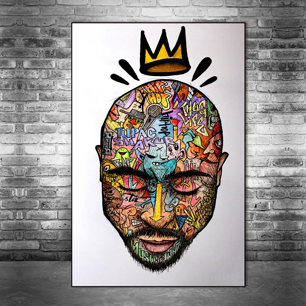

Tupac Hip Hop Music Canvas Painting on Wall Art Poster and Prints Graffiti Picture 2PAC Tattoo Cartoon Art For Home Decor