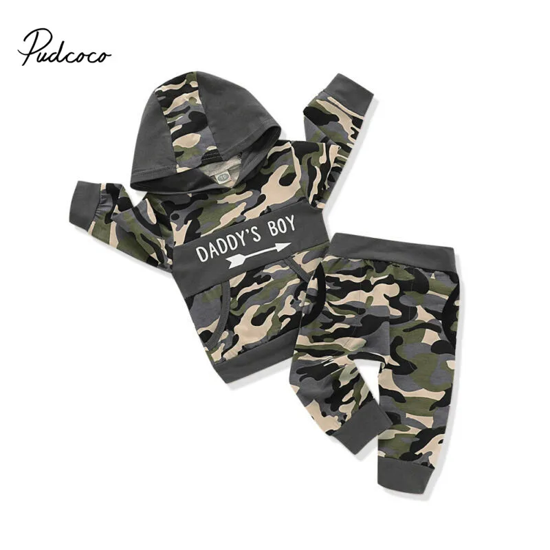 

Pudcoco Camouflage Outfits for Newborns Infant Baby Boys Autumn Hooded Sweatshirt Daddy's Boy Tops + Long Pants Clothes Set