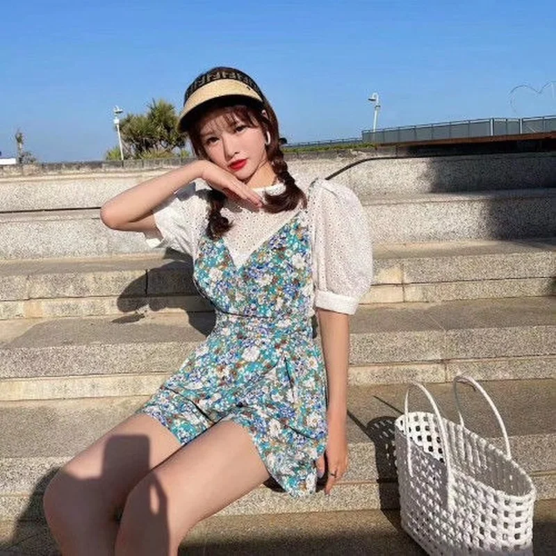 

Short Sleeve Mini Dress Women Elegant Floral Dress Sweet Kawaii Beach Dress for Females Office Lady Korean Style 2021 Summer Y2k