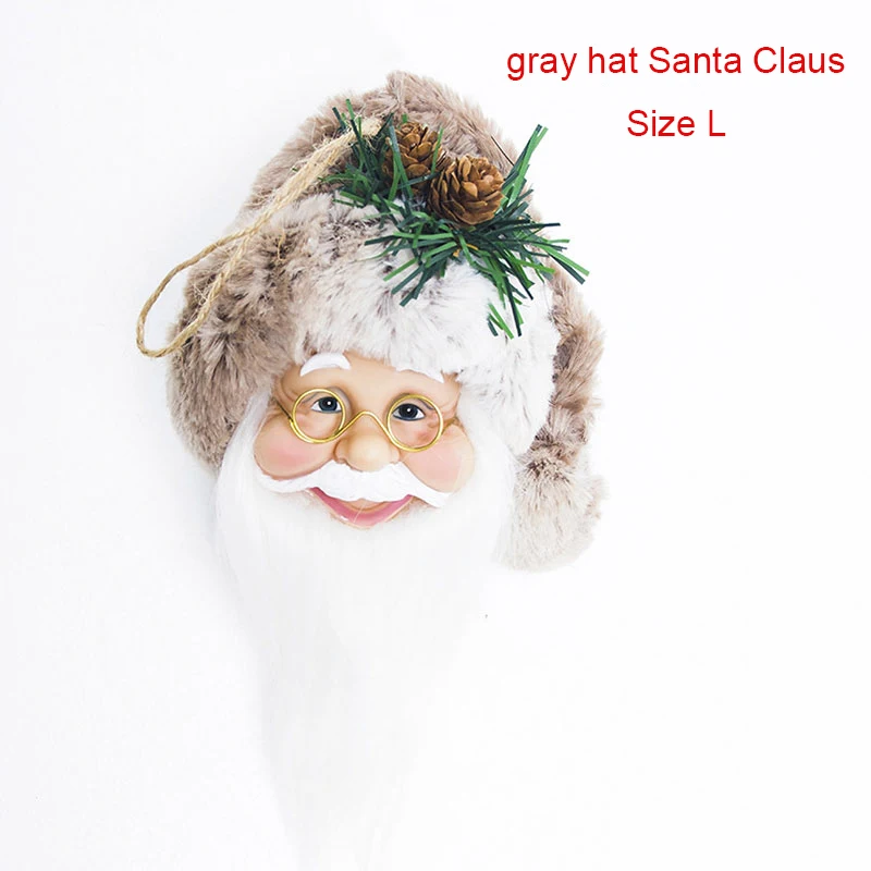 gray hat L Искусственная голова Санта-Клауса, Рождественское украшение, красные колпачки для бутылок вина, Рождественские елочные украшения, небольшие подарки для вечеринки, детский подарок - Цвет: gray hat L
